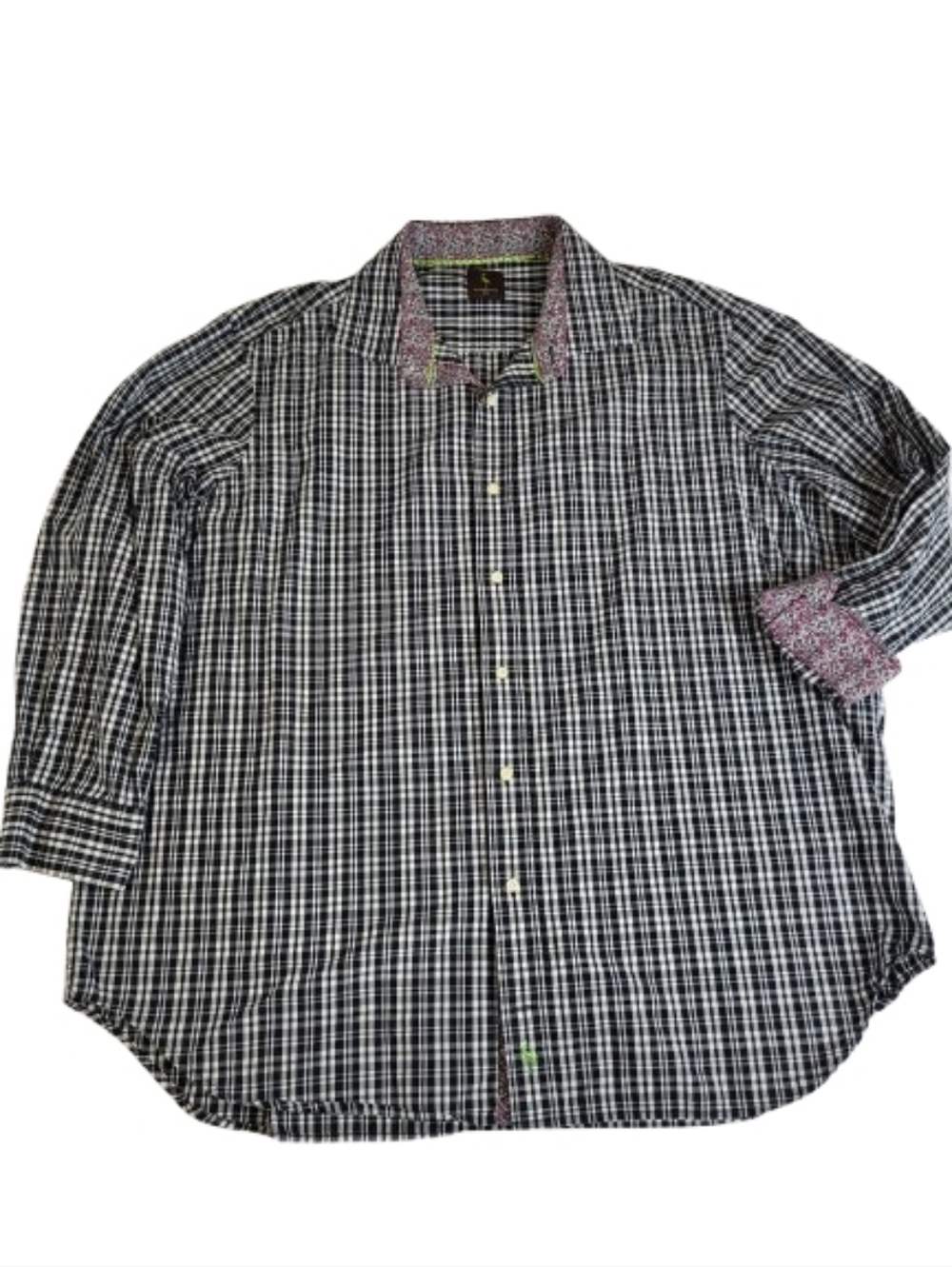 Tailorbyrd‎ Plaid Long Sleeve Button Down Dress Shirt Floral Black White Men 2XL